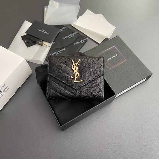 Yves Saint Laurent YSL Matelasse Grain Leather Trifold Wallet 403943