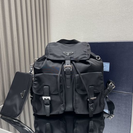 Prada Saffiano Trimmed Nylon Backpack With Detachable Pouch 1BZ811