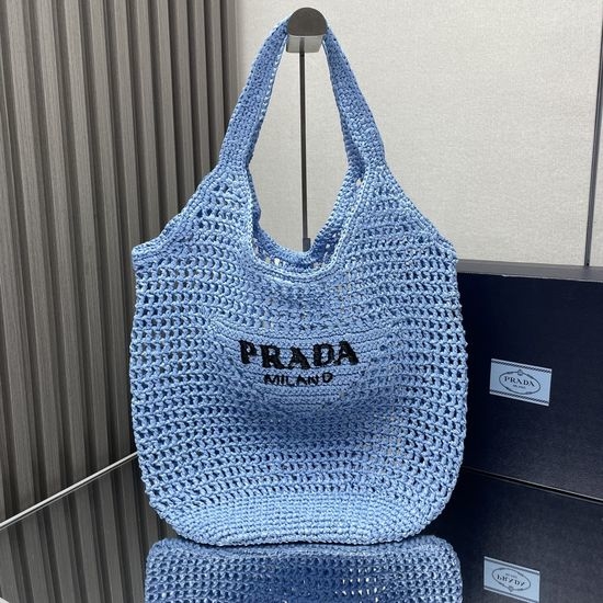 Prada Raffia Tote Bag Embroidered Logo 1BG424