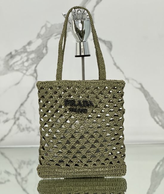 Prada Crochet Raffia Tote Bag 1BG493