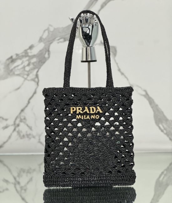 Prada Crochet Raffia Tote Bag 1BG493