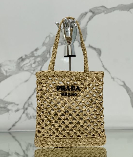 Prada Crochet Raffia Tote Bag 1BG493