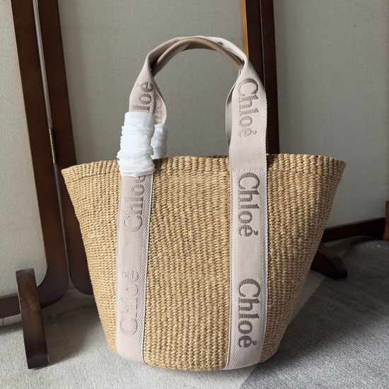 Chloe Woody Straw Bucket Bag Embroidered Logo 6047