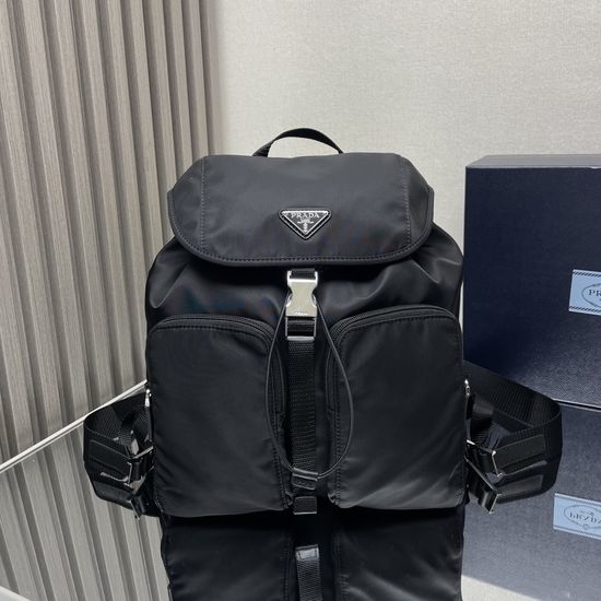 Prada Saffiano Trimmed Nylon Backpack With Detachable Pouch 1BZ070