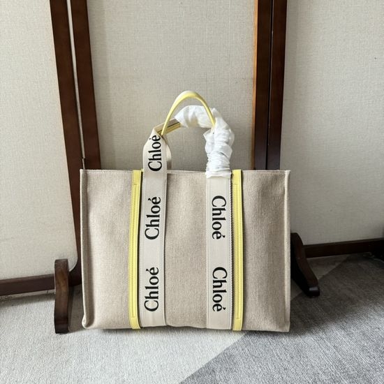 Chloe Woody Linen Cotton Canvas Large Tote Bag 6064