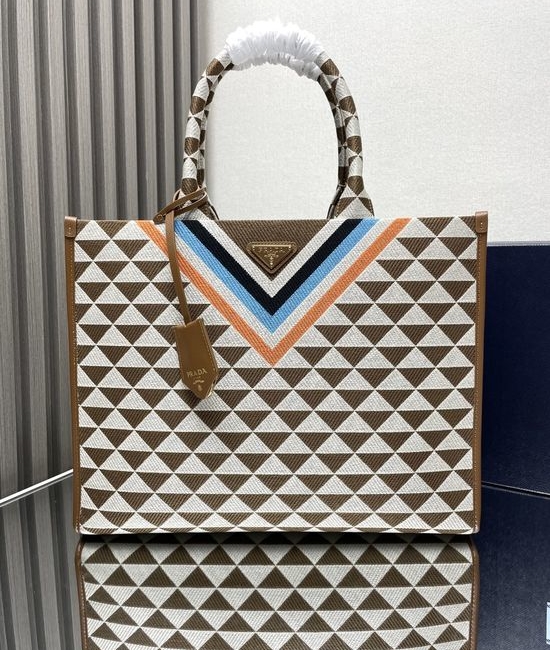 Prada Embroidered Fabric Tote Handbag 1BA356