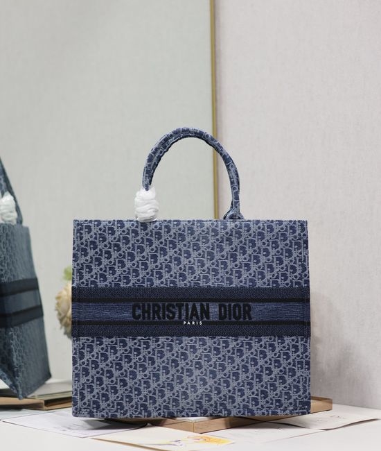 Christian Dior CD Book Tote Denim Blue Large 1286