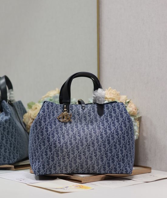 Christian Dior CD Toujours Denim Blue Spacious Handbag 1188