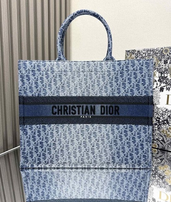 Christian Dior CD Book Tote Large Denim Bag 1286