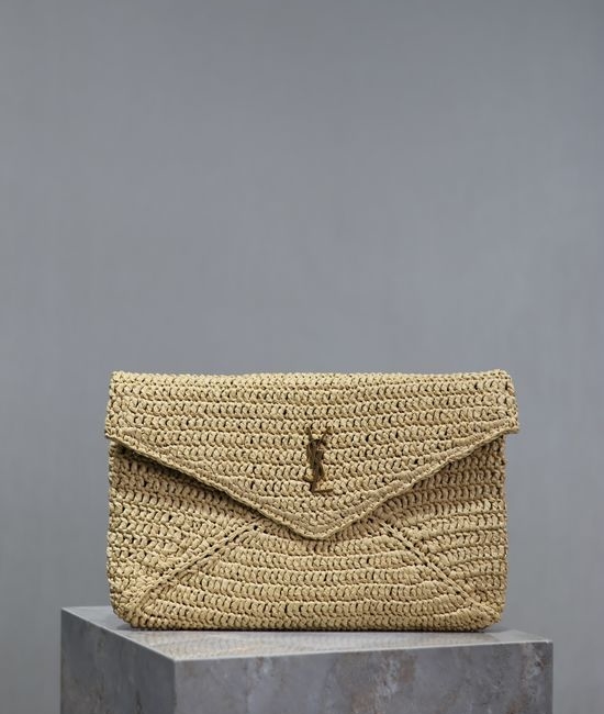 Yves Saint Laurent YSL Woven Envelope Clutch Handbag Elegant 769307