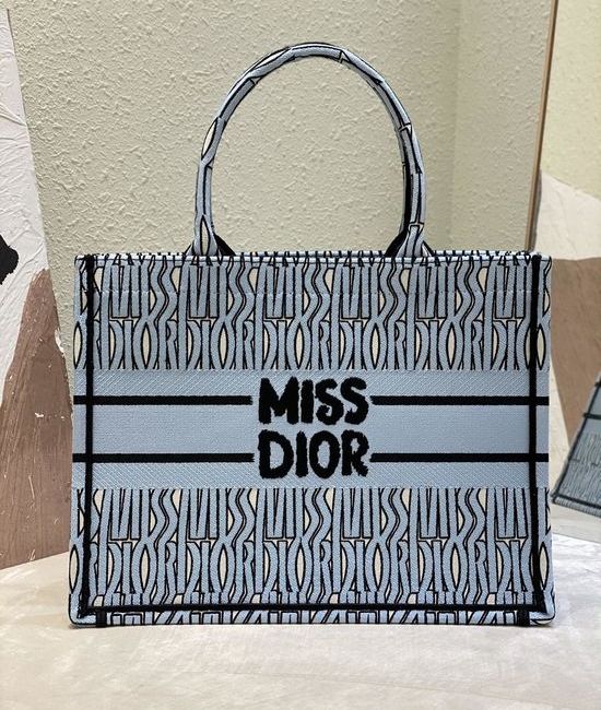 Christian Dior CD Book Tote Sky Blue Embroidered Handbag 8001