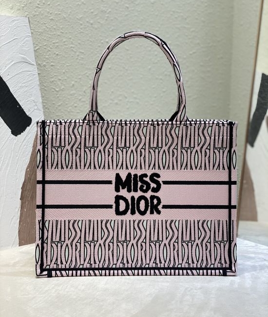Christian Dior CD Book Tote Pink Embroidered Handbag 8001