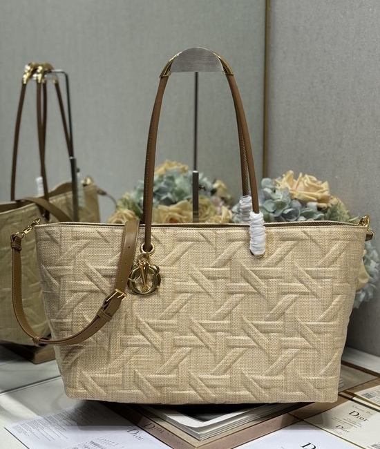 Christian Dior CD Toujours Large Handbag with Raffia Straw and Vine Pattern 1166