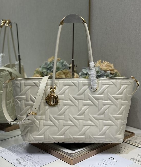 Christian Dior CD Toujours Large Handbag White Diamond Press 1166