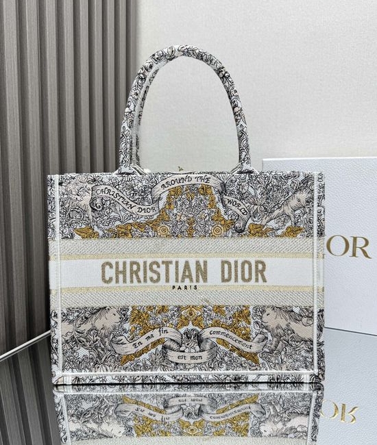 Christian Dior CD Book Tote Golden Floral Embroidery 1286