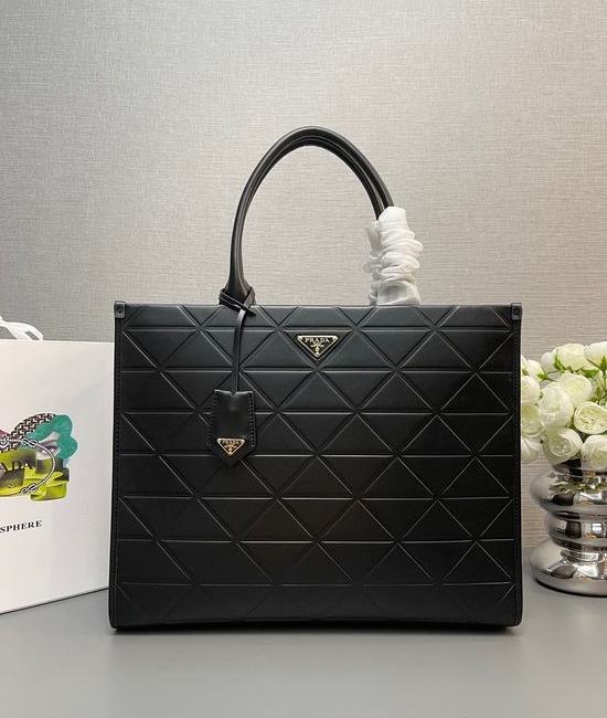 Prada Large Triangle Quilted Tote with Hardware 1BA377