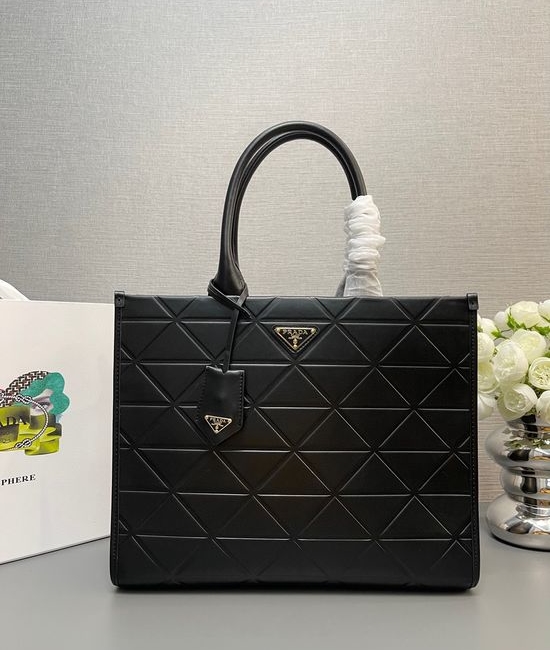 Prada Triangle Quilted Tote Bag with Hardware Logo 1BA378