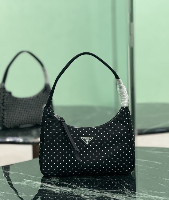 Prada Rivet Nylon Hobo Shoulder Bag 1NE515