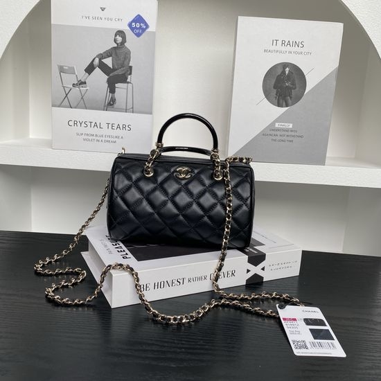 Chanel Bowling Handbag Lambskin Gold Chain Ap4511