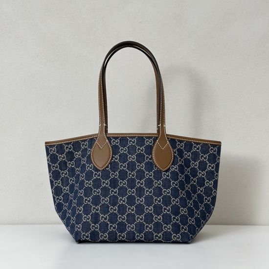 Gucci Blue Denim Brown Leather Bag 820496