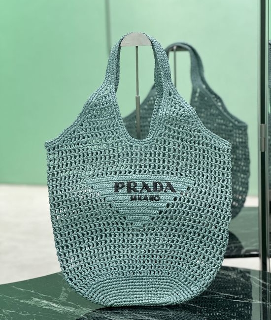 Prada Raffia Tote Bag Embroidered Logo 1BG424