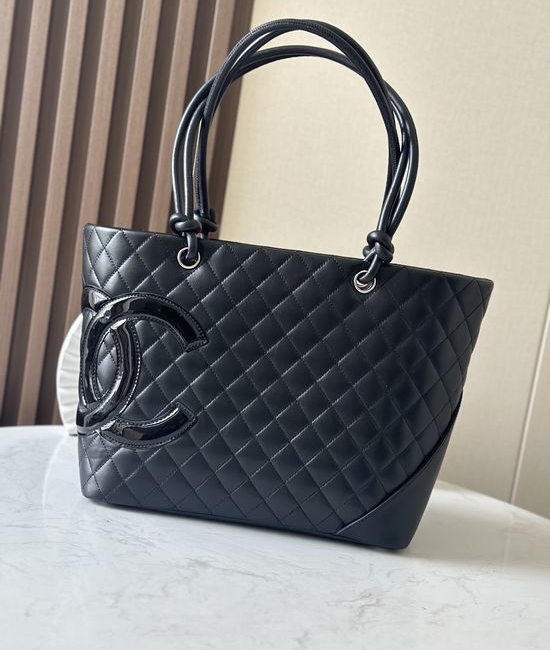 Chanel Cambon Tote Black Lambskin Leather Bag 3317