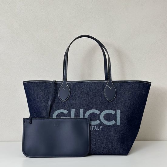 Gucci Large Denim Tote Bag Blue Trim 820481