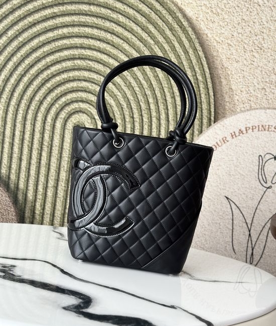 Chanel Cambon Black Leather Shoulder Bag 3316