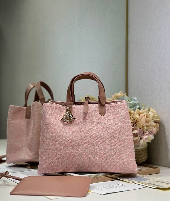 Christian Dior CD Toujours Pink Tweed Leather Handbag 1188