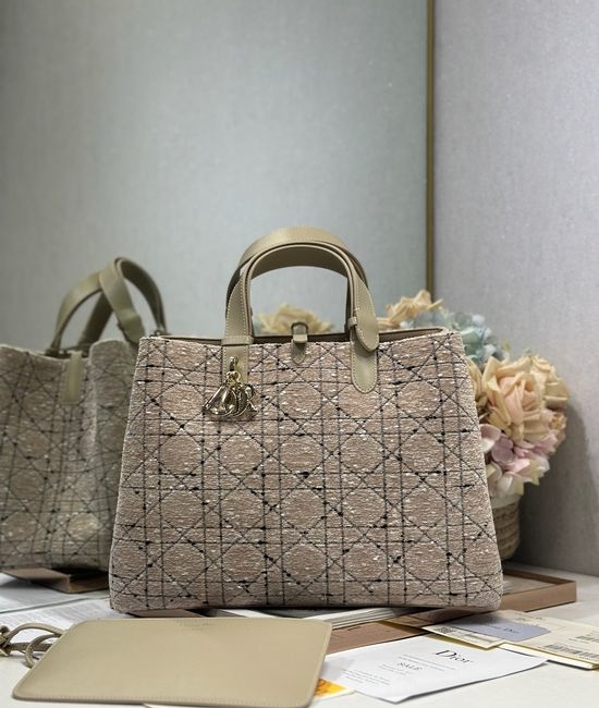 Christian Dior CD Toujours Apricot Tweed Leather Handbag 1188