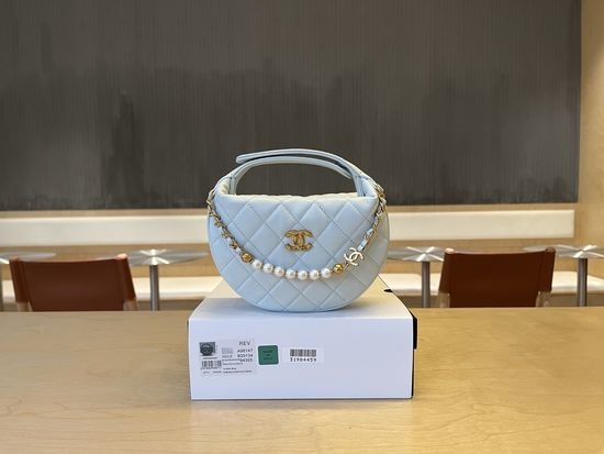 Chanel Pearl Chain Lipstick Bag Caviar Leather A96145