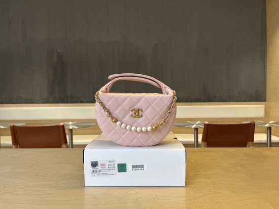 Chanel Pearl Chain Lipstick Bag Caviar Leather A96145