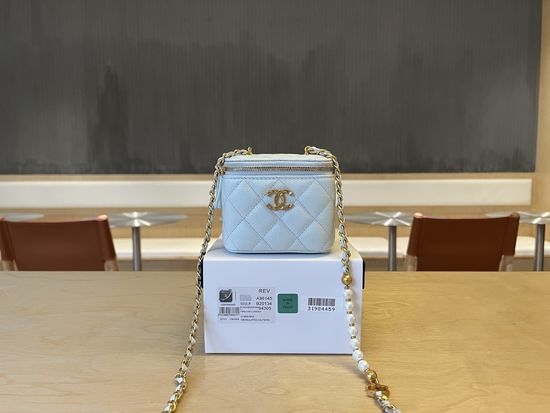 Chanel Pearl Chain Lipstick Bag Caviar Leather A96145