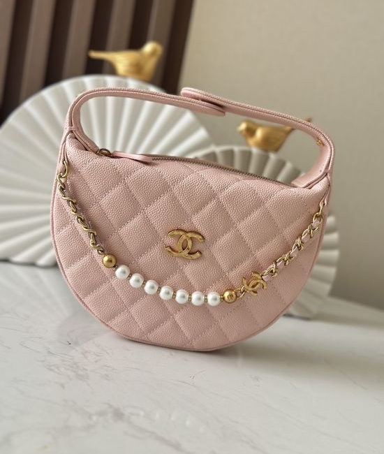 Chanel Pearl Buckle Half-moon Clutch 66046 Pink