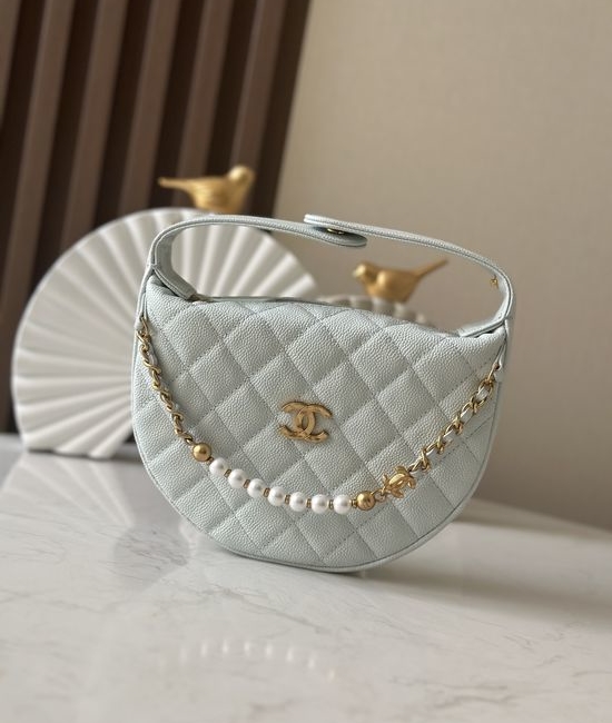 Chanel Pearl Buckle Half-moon Clutch 66046 Blue