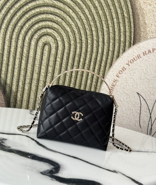 Chanel Quilted Black Handle Lunch Box Bag 66043