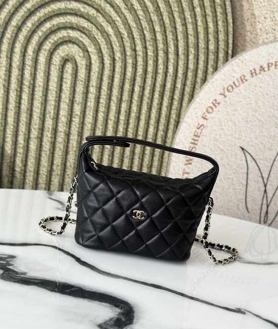 Chanel 25C Lunch Box Bag Genuine Leather Black Gold Clasp #3338