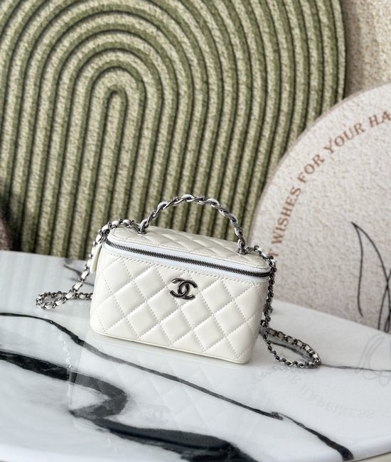 Chanel 23K Rhinestone Handle Vanity Case 66056 White
