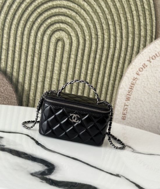 Chanel 23K Rhinestone Handle Vanity Case 66056 Black