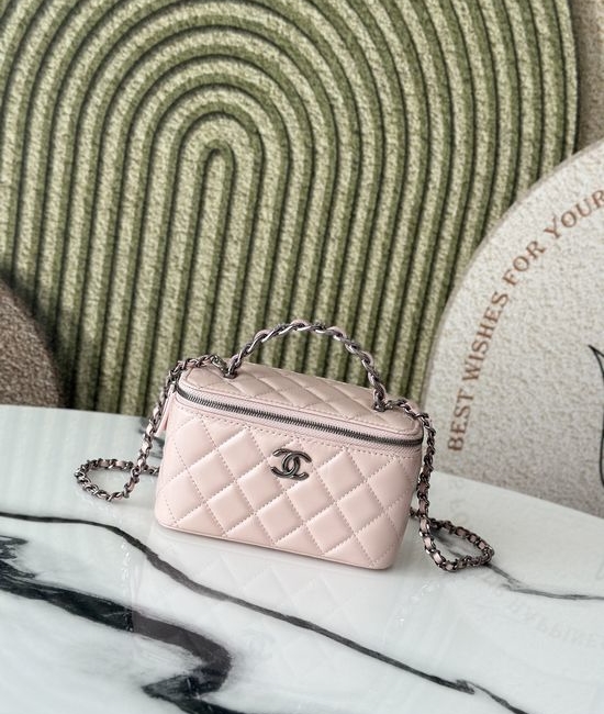 Chanel 23K Rhinestone Handle Vanity Case 66056 Pink