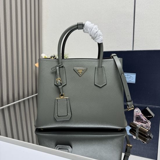 Prada Tote Bag Grey with Black Trim 1BG775