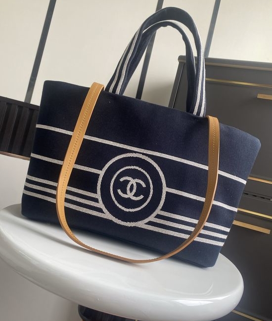 Chanel Striped Denim Shopping Tote 92241