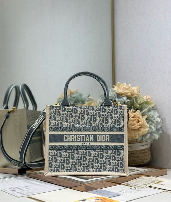Christian Dior CD Book Tote Small Grey Blue Handbag 1265