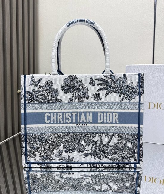 Christian Dior CD Book Tote Light Blue Embroidered Bag 1286