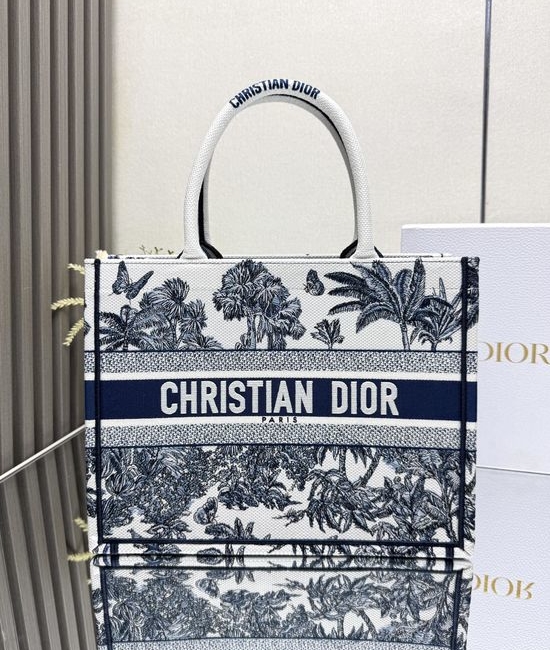Christian Dior CD Book Tote Dark Blue Embroidered Bag 1286