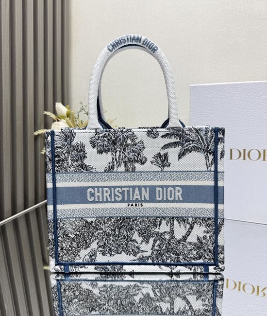 Christian Dior CD Embroidered Shopping Tote Light Blue