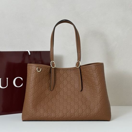Gucci Brown Embossed Leather Handbag 815213