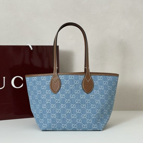 Gucci Large Bag Light Blue Denim Brown 820496