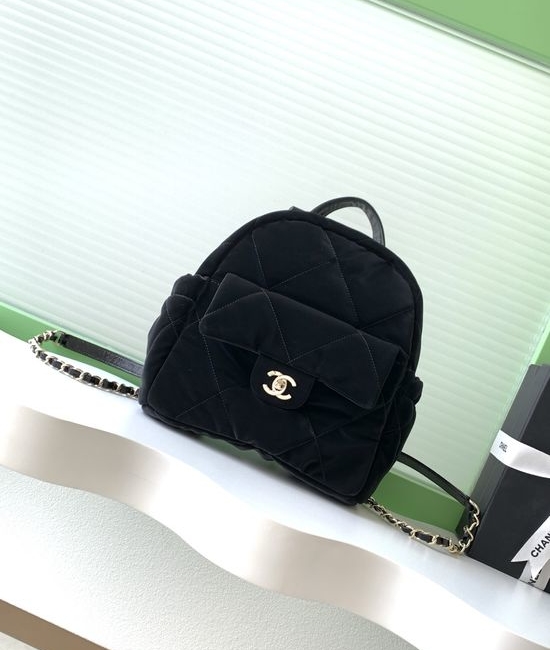 Chanel 25N Black Velvet Backpack AS5679