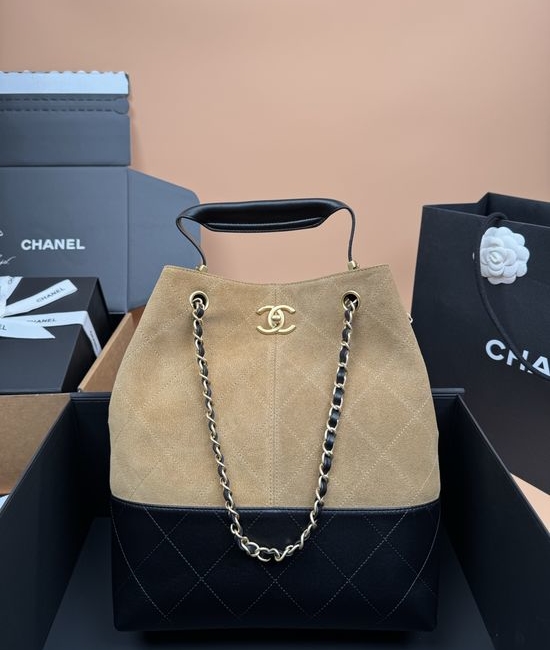 Chanel Hobo Shopping Bag Quilted Suede Lambskin 5635